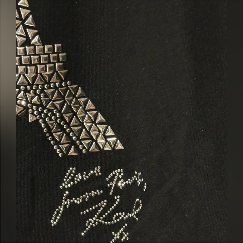 Karl Lagerfeld Black Crystal Studded Eiffel Tower Sweatshirt Silver Logo M - Picture 5 of 9